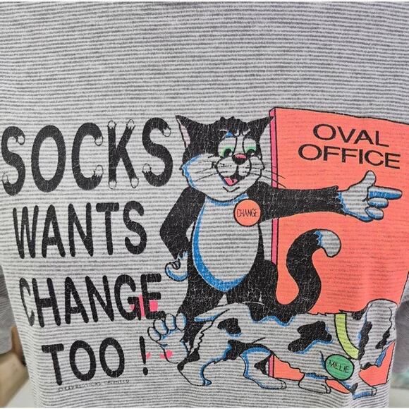 VTG 90s political Clinton t shirt USA 1993 Socks The Cat Single Stitch Unisex M - Picture 2 of 4